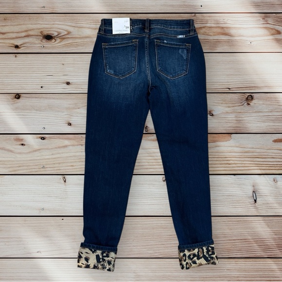 Kancan Mid Rise Ankle Skinny Leopard Patch Distressed Blue Jeans Size 9/28 - Picture 4 of 8